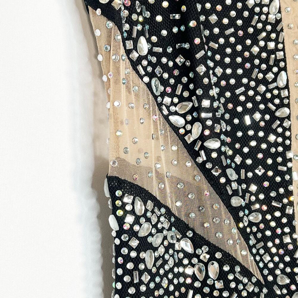 Banjul Beaded Rhinestone Black Bodycon Mini Formal Dress Womens L NWOT - Picture 6 of 16